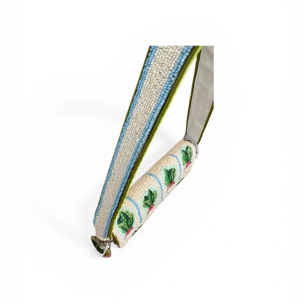 Hand-Beaded Vegetable Motif Shoulder Bag - Cream & Green - Picture 3 of 3